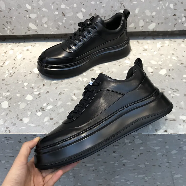 皮鞋冬季一脚蹬头层牛皮男鞋厚底板鞋休闲板鞋黑色潮鞋商务秋冬款