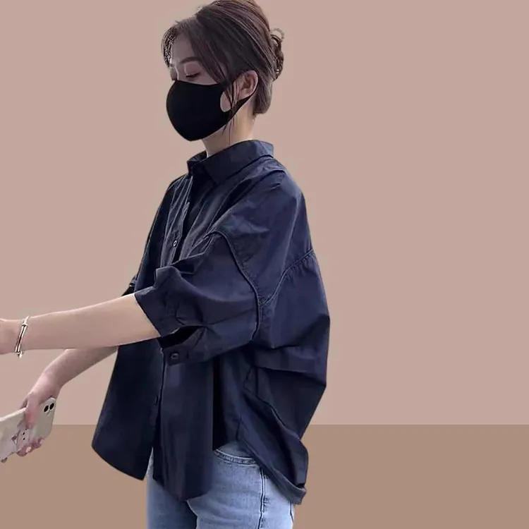 2025夏季新款女士衬衫半袖衬衣新款大码女装遮肚显瘦上衣七分袖