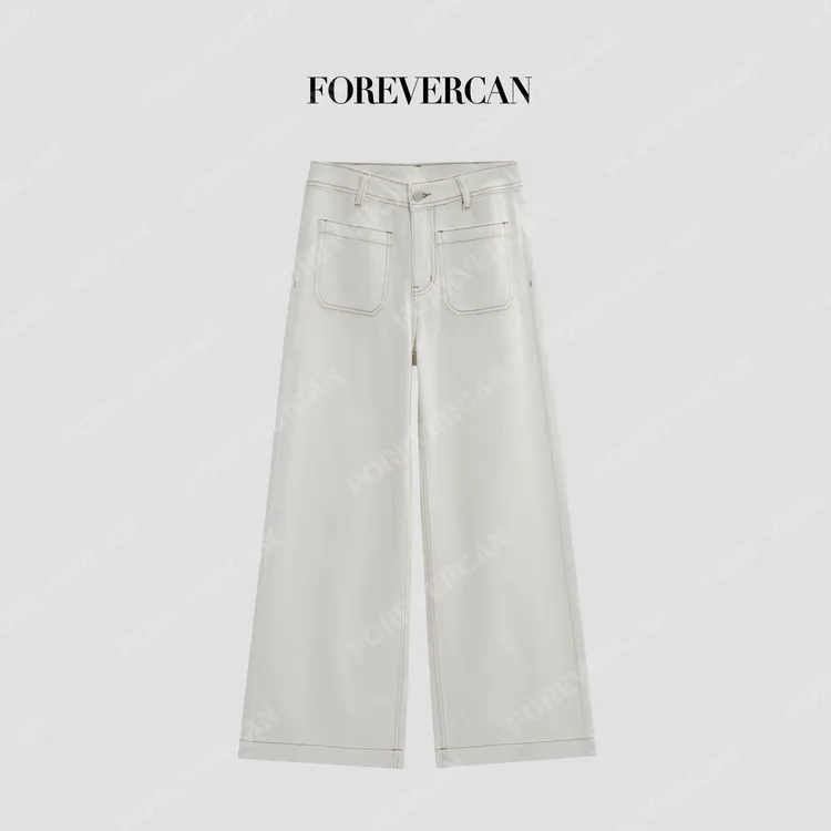 FOREVERCAN“松弛奥义”修身显瘦提臀撞色线牛仔阔腿裤 WP30705