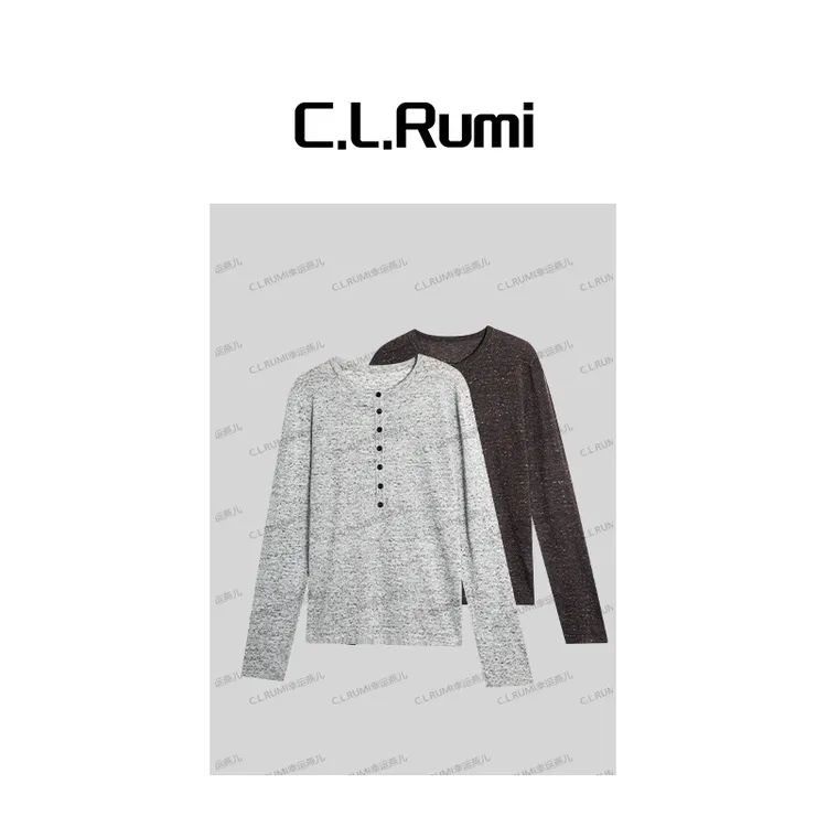 【Rumi小店】早秋软薄花纱宽松套头松弛感圆领长袖上衣7071my