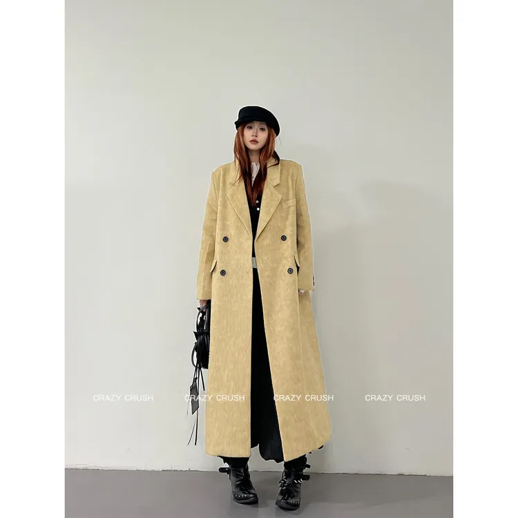 秋冬长款法式复古宽松显瘦毛呢外套温柔气质慵懒双排扣廓形呢大衣