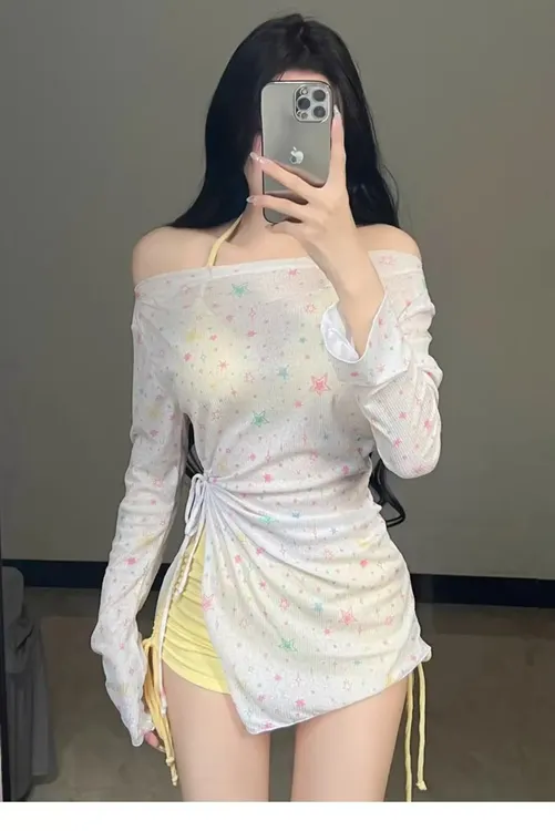 【海的幸运儿】大码温柔三件套长袖平角比基尼修身新款遮肉泳衣显瘦