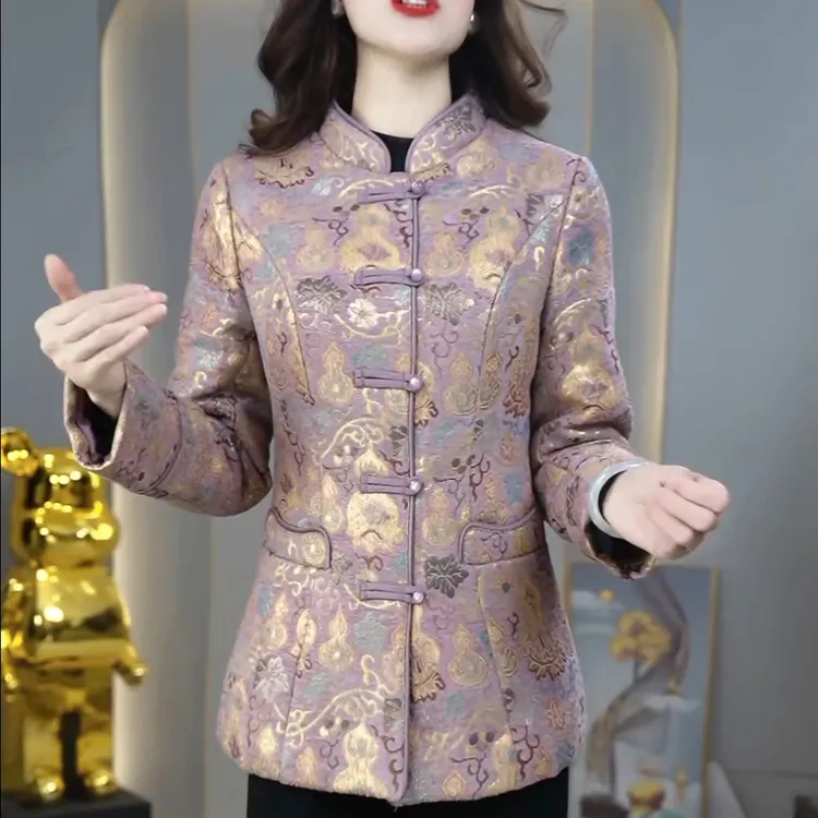 新中式复古风时尚花色妈妈棉服外套2025冬季新款气质百搭保暖大衣