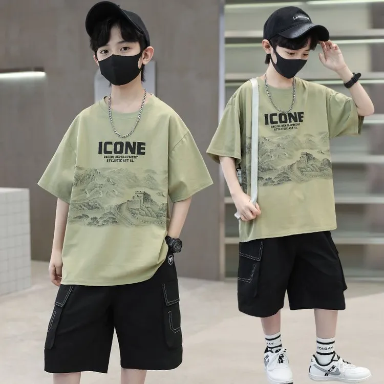 男童夏装短袖套装新款洋气中大童帅气儿童夏季男孩休闲两件套