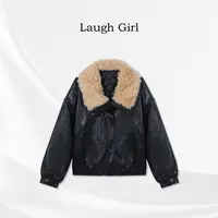楚楚君 Laugh girl【黑金皮衣】翻领时尚绒绒皮衣外套WL531200J