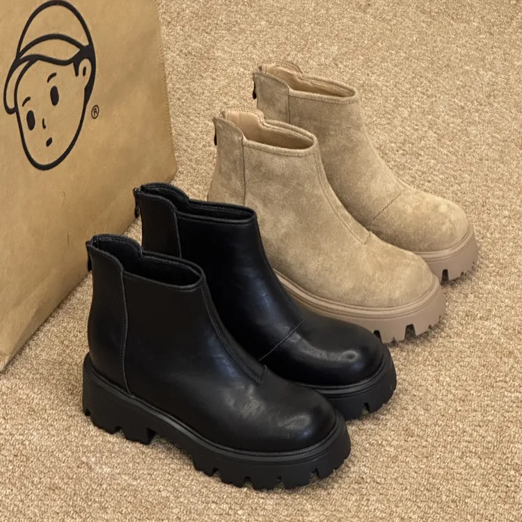 晚睡兰·内增高9cm小个子时尚经典英伦风粗跟超软秋冬短筒马丁靴