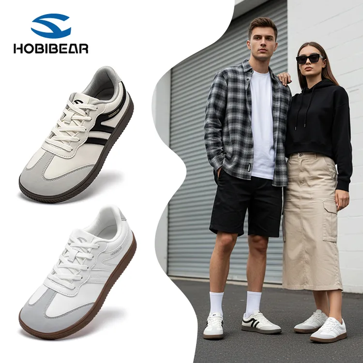 HOBIBEAR宽楦鞋子男款新德训鞋皮面潮鞋时尚休闲鞋宽头厚底运动鞋