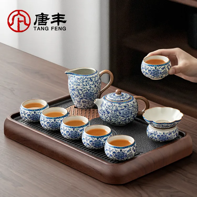 唐丰青花瓷汝窑功夫茶具套装新款泡茶专用家用小型茶台一整套轻奢