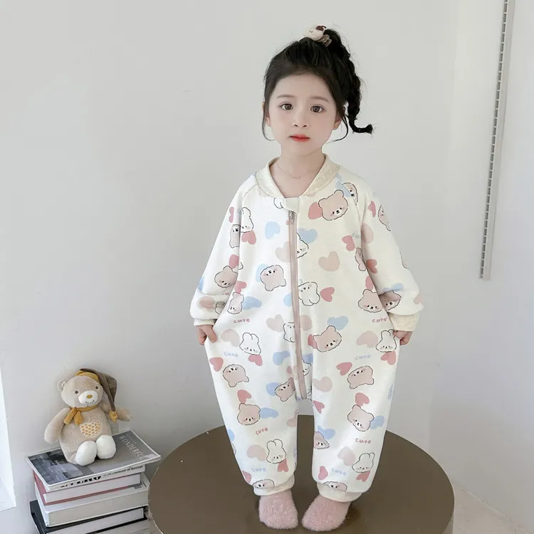 儿童连体睡衣秋冬季法兰绒加厚一岁多婴儿宝宝连身睡袋女童防踢被