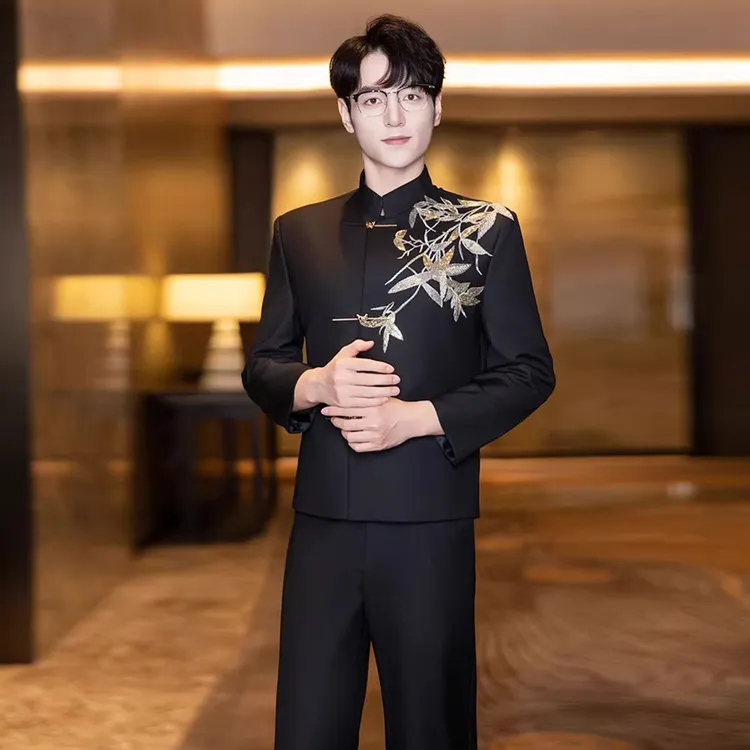 现代中山装新中式国风2025新款西服新郎结婚订婚礼服高级立领唐装