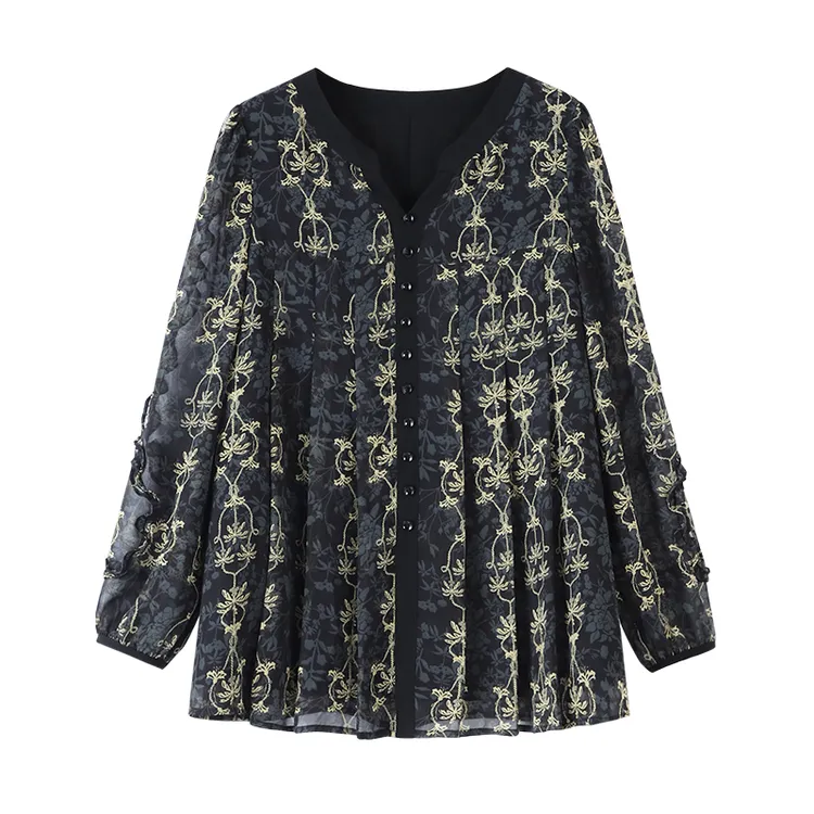 苏兰诺定制大码女装秋季高级神秘提花遮肉显瘦优雅遮肚上衣ZB7736