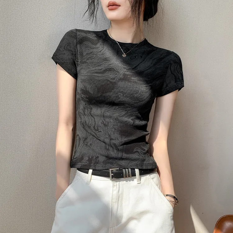 上衣洋气黑色短袖T恤女2025打底衫女款爆款2025新款显瘦内搭衣服