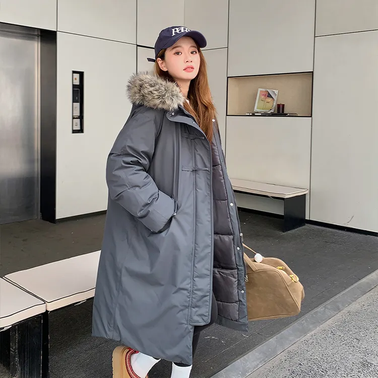 ins长款大毛领棉服女2025冬季新款韩版过膝棉衣宽松保暖棉袄外套