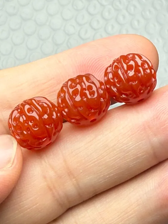 保柿子红玛瑙手工雕刻金刚菩提直径12.8mm左右多样发一颗