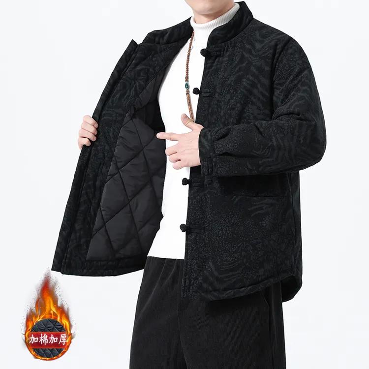 中国风冬季新款虎纹提花棉服新中式加厚男士大码唐装棉衣宽松外套