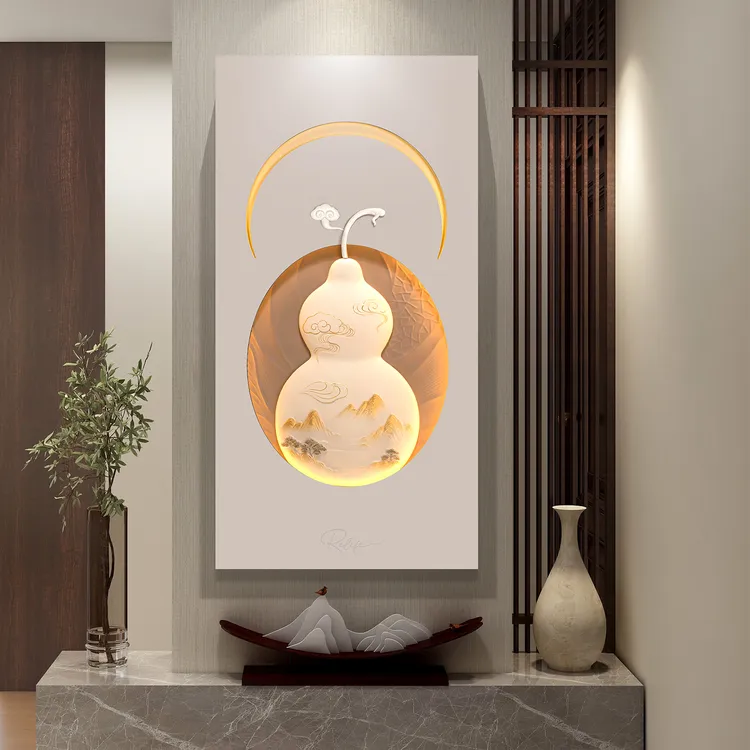 RELIFE/福雕家饰（福韵乾坤)3D立体浮雕带灯葫芦入户玄关装饰画