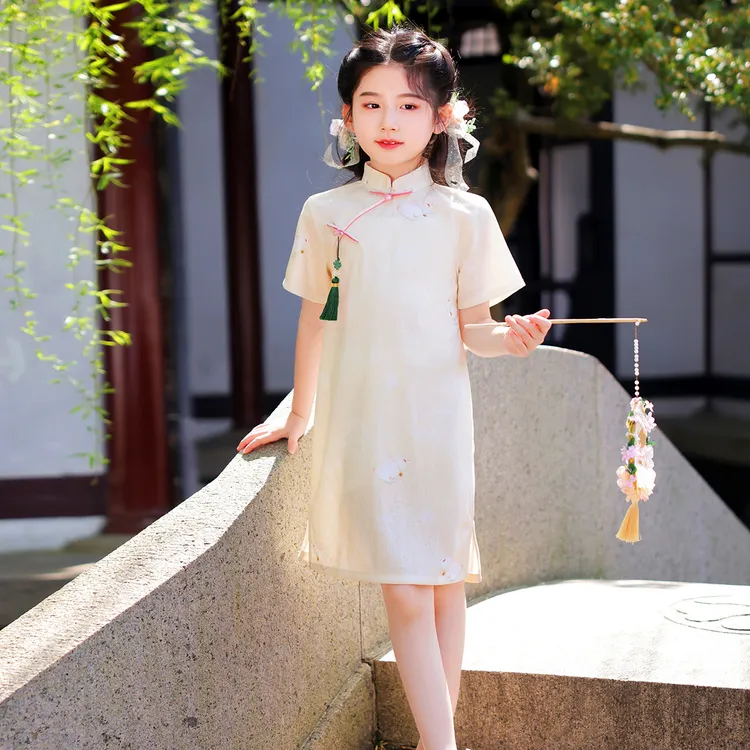 女童旗袍裙夏季2025新款中国风儿童小女孩中式兔子连衣裙短袖薄款