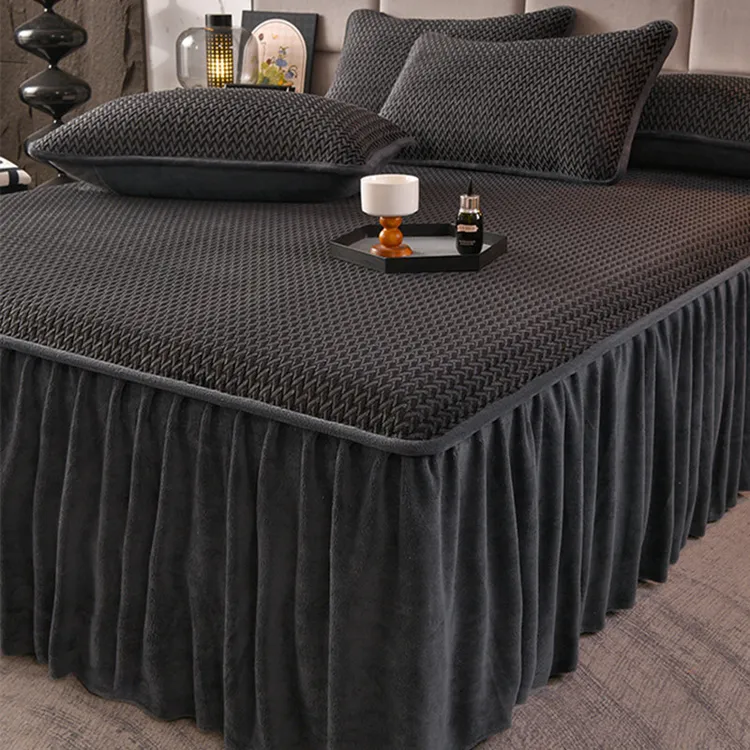 意式加厚保暖A类牛奶绒床裙单件冬季加绒超柔床罩短毛绒裙式床盖