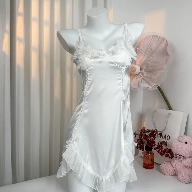 法式花边睡裙女深V蕾丝花边吊带睡衣露背睡裙套装