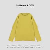 MIDOO ZNNZ 100棉特调姜黄色假两件旧化拼接长袖T恤6034M