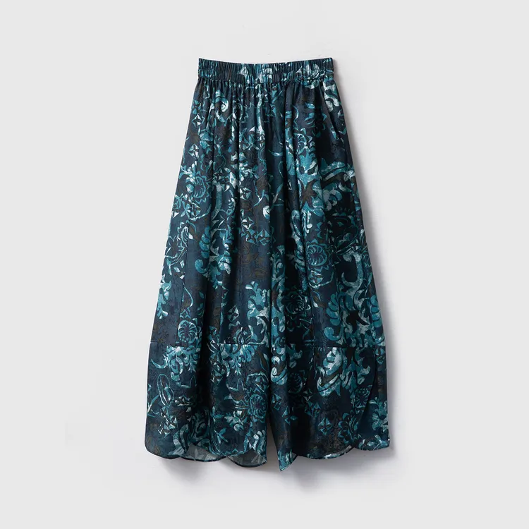 SILVIYE 真丝提花花萝100桑蚕丝宽松显瘦直筒阔腿裤女CK52057