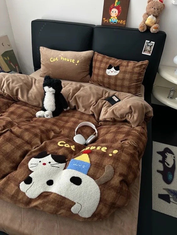可爱kitty猫牛奶绒四件套卡通双面绒被套秋冬保暖宿舍三件套加厚