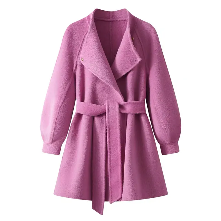 KALUOLAI/卡洛莱韩系泡泡袖双面羊毛大衣女2025秋冬新款毛呢外套