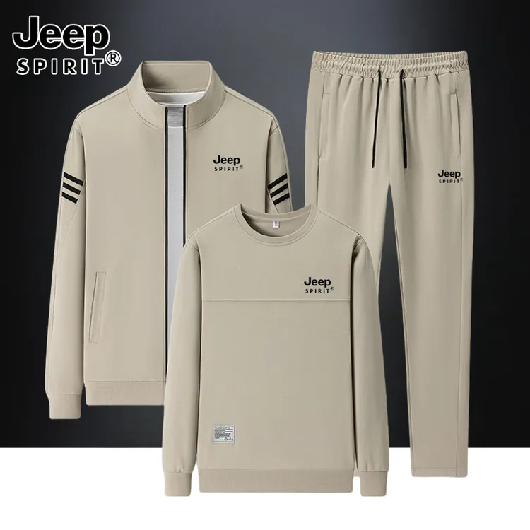 JEEP吉普休闲运动套装男春秋宽松时尚百搭三件套卫衣裤子外套大码