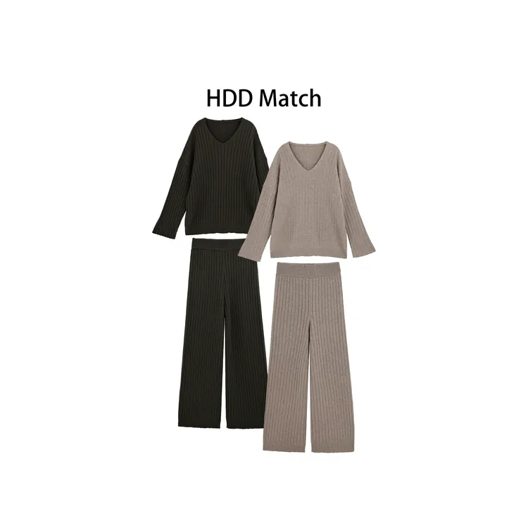 HDD- "套装逻辑" 羊毛 秋季针织V领毛衣+针织裤套装 Y8930