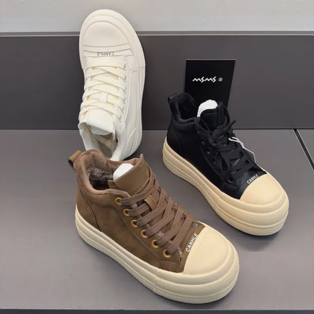 玛莎玛索秋冬新款加绒53-3201时尚百搭休闲大棉板鞋高腰厚底