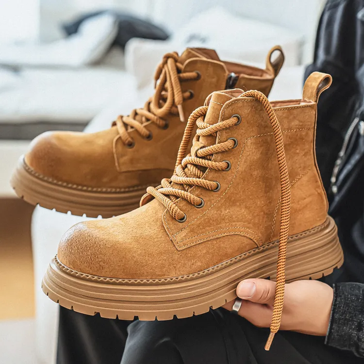 秋冬工装靴中邦情侣马丁靴户外春秋大黄靴秋冬潮流男鞋登山工装靴
