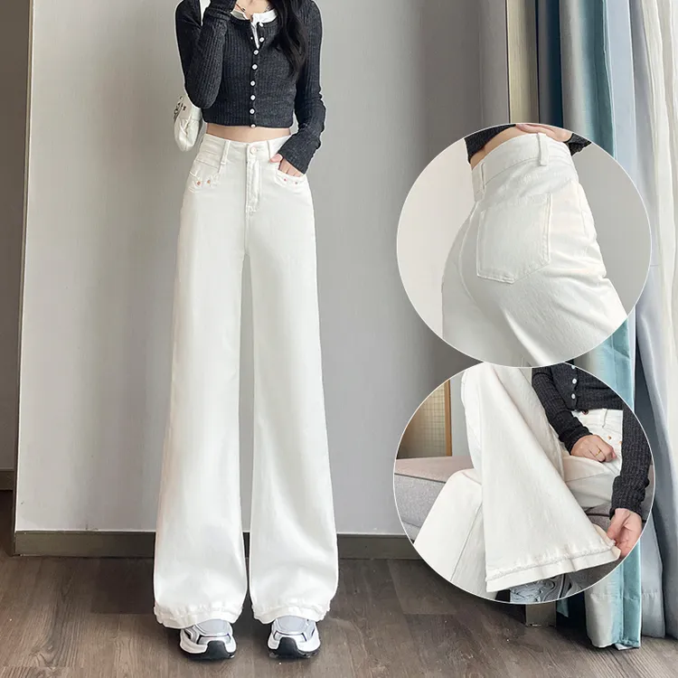 白色微喇牛仔裤女款爆款2025新款初秋高腰不贴腿喇叭裤显瘦显腿长