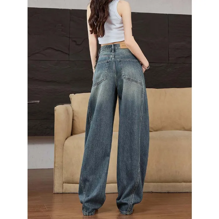 爆款薄款弯刀牛仔裤女2025年新款高腰显瘦宽松百搭小个子镰刀裤子