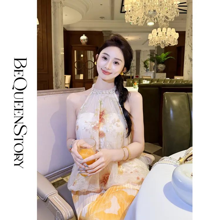 韩韩IU【金盏迷迭】时尚精致亲肤透气宽松小上衣吊带2025夏季新款