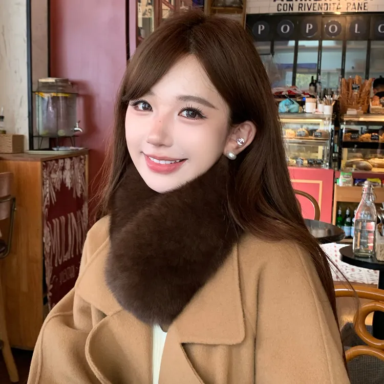 高级感狐狸毛皮草围脖女双面毛冬季保暖毛毛围巾百搭磁吸扣深咖色