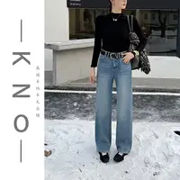 【KNO】 6220  冬季新款浅蓝色加绒小直筒牛仔裤显瘦百搭