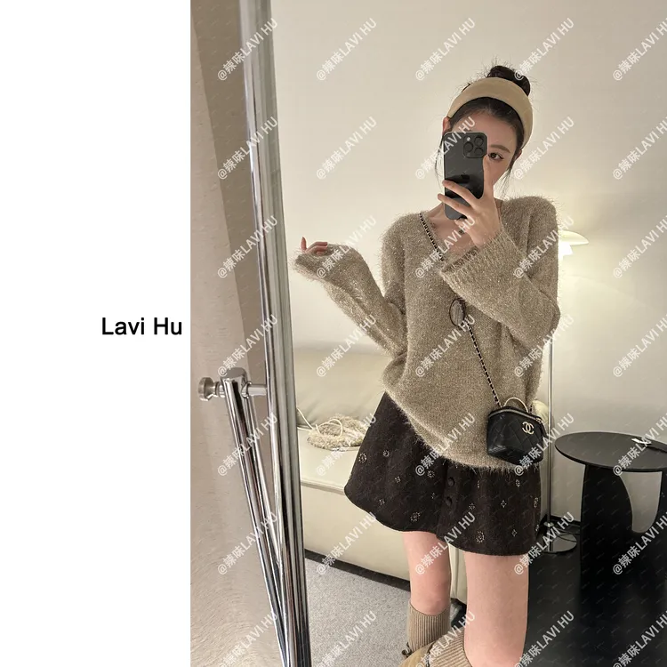 LAVI HU【浅奏序曲】慵懒风温柔韩系闪闪毛针织衫3721