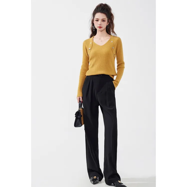 法式v领针织衫内搭纯色打底衫套头修身显瘦洋气毛衣女