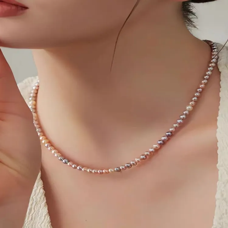 AcoolerS925淡水混彩糖果小米珠项链3-4mm5-6mm彩色糖果色