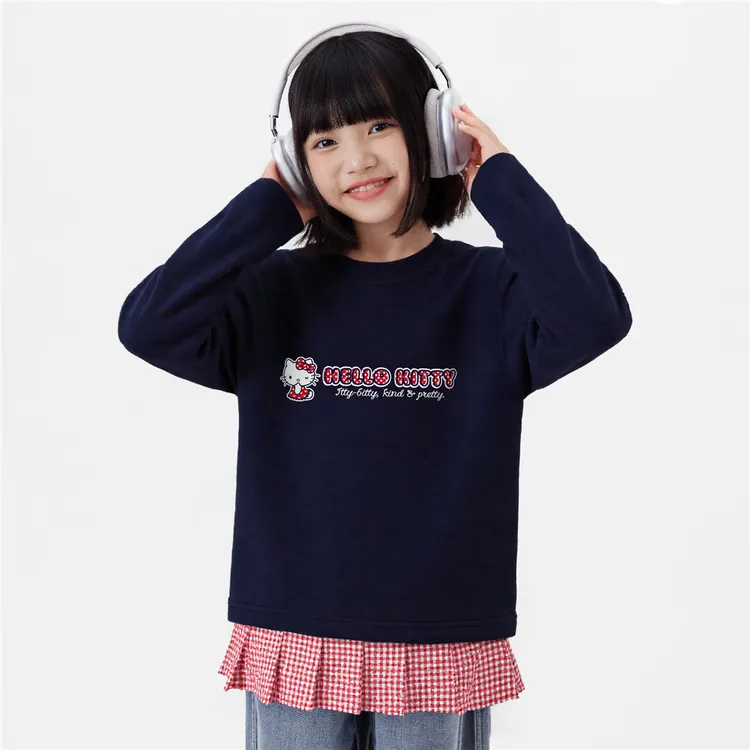 HELLO KITTY长袖圆领2025春秋季新款儿童拼接卫衣韩版时尚洋气潮 