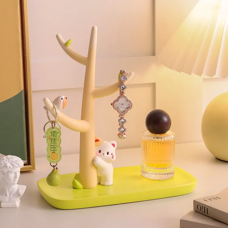 奶油风可爱猫咪摆件入户玄关钥匙收纳置物架家居客厅装饰乔迁礼物
