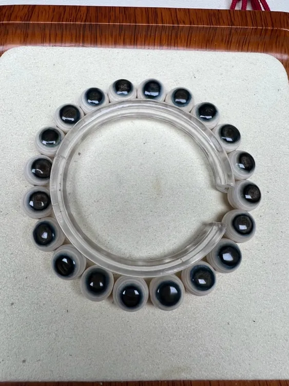 高端精品天然猛犸牙1.0圆珠蓝眼睛手串男女文玩手串收藏礼物高货