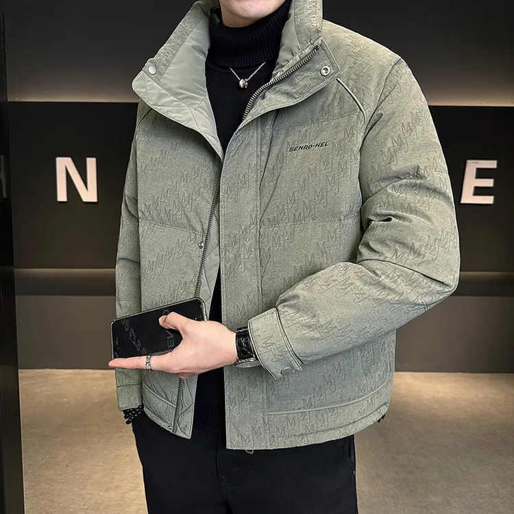 羽绒服男装冬季立领2025新款时尚暗花潮流休闲百搭加厚保暖外套男