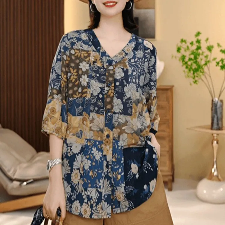 气质减龄宽松高档洋气小衫夏季薄款新款度假风遮肉显瘦七分袖上衣