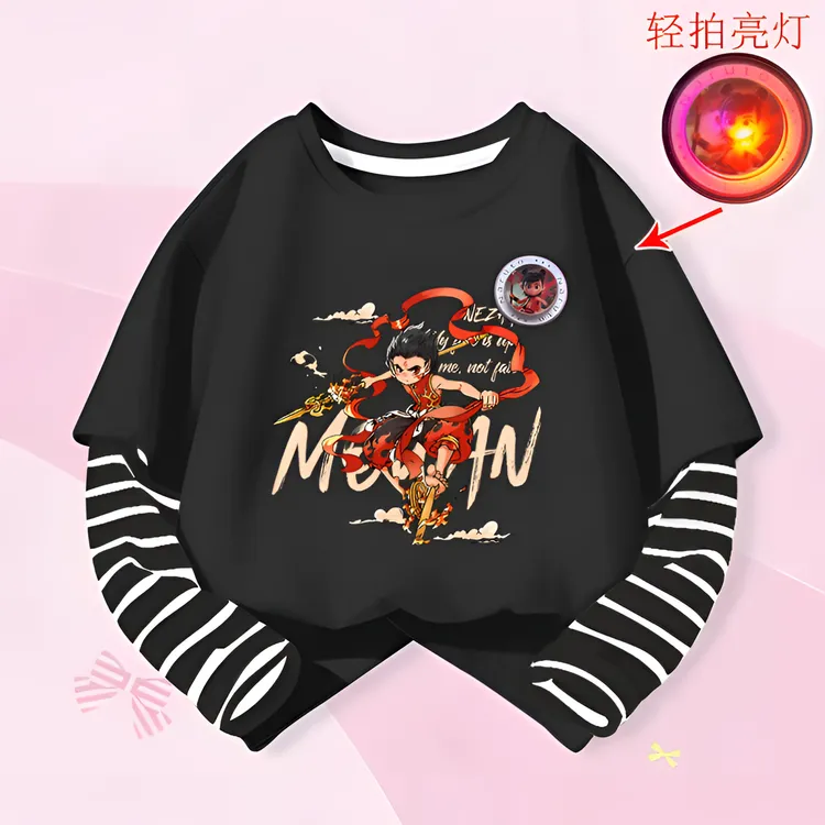 纯棉哪吒衣服儿童长袖T恤男童春秋女童打底衫时尚童装儿童衣服装