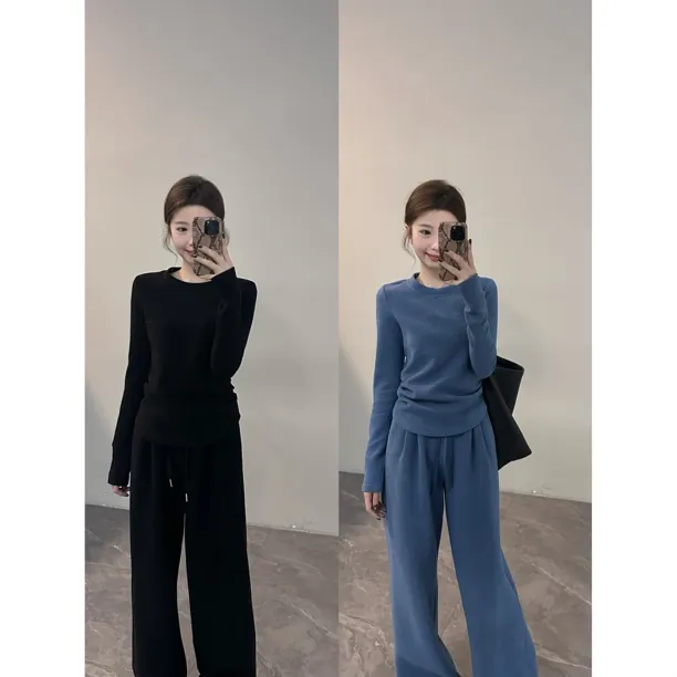 【颂宋】冬季新款慵懒时尚绵羊毛显瘦通勤百搭简约休闲套装DT1755