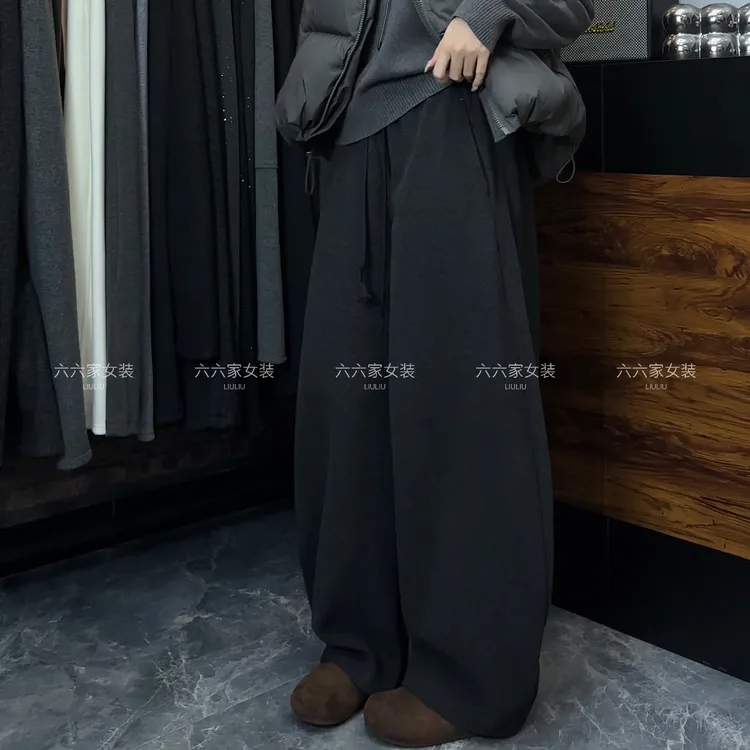 冬季加绒慵懒休闲简约弯刀裤！高腰显瘦百搭拖地款