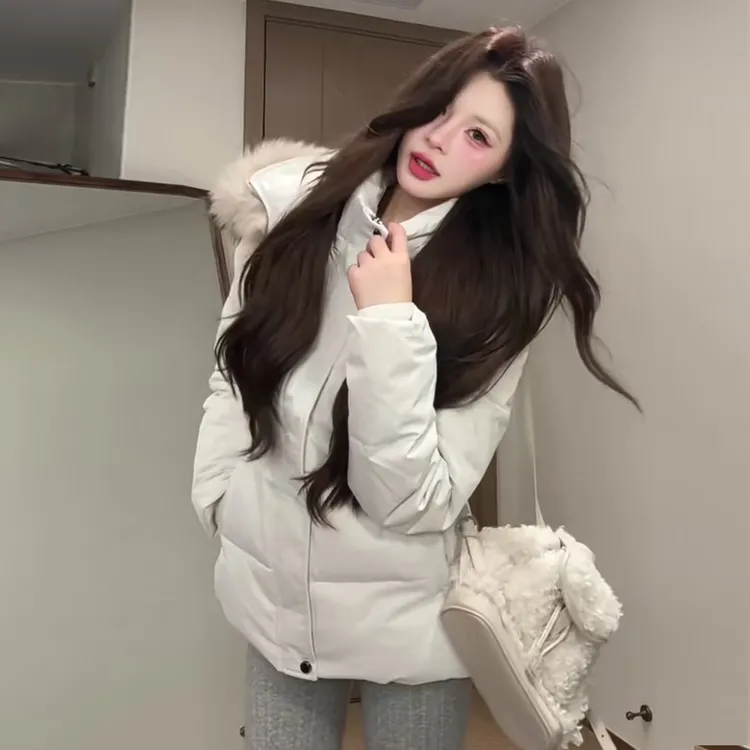 修身显瘦棉服女短款2025年新款大毛领韩系保暖加厚棉衣冬季外套