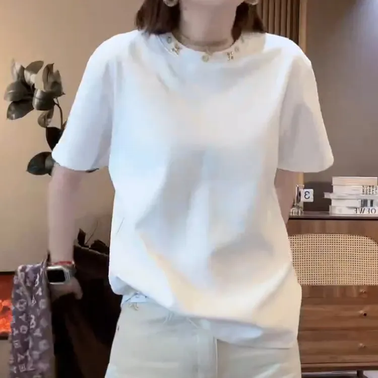 2025新款百搭减龄气质时尚圆领短袖T恤LK2501296