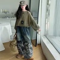 【Maila童装】女童针织毛衣迷彩拼接阔腿裤套装